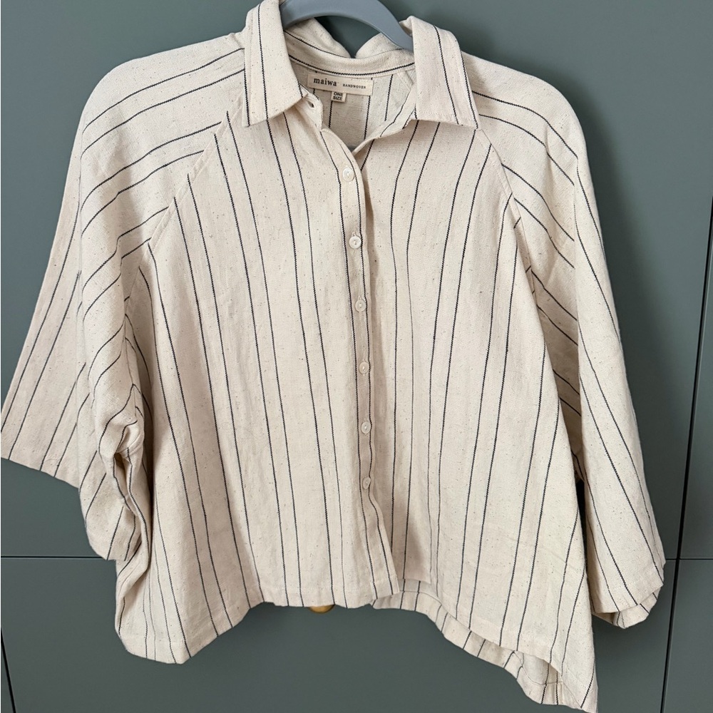 Maiwa Makai Shirt – Handwoven Kala Cotton – Fine Stripe – One Size